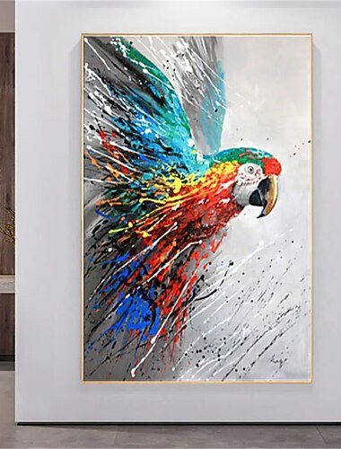 Ölgemälde 100 % Handarbeit, handgemalte Wandkunst auf Leinwand, bunt, Tier, abstrakt, Papagei, Vogel, Heimdekoration, Dekoration, gerollte Leinwand, kein Rahmen, ungedehnt
