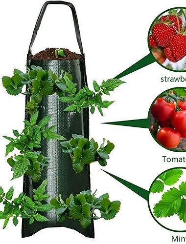 Hängende Erdbeer-Anbautasche, Erdbeer-Anbautasche mit 8 Löchern für Erdbeer-Tomaten und Paprika, umgedrehte Tomaten-Anbautasche, Gemüse-Anbautasche, Gartenbedarf