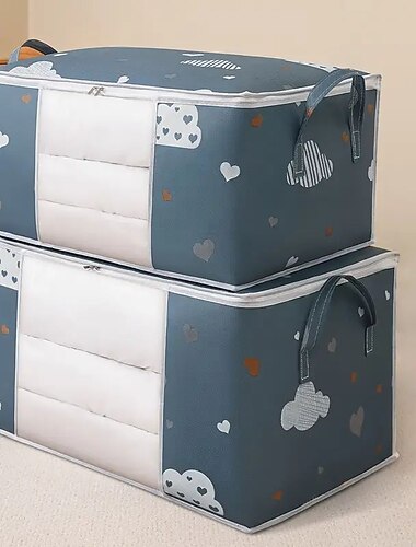 grote opbergtas voor kleding met versterkte handgreep, geschikt voor dekens, beddengoed, opvouwbaar met stevige ritssluiting, doorzichtig venster