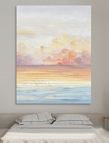 Pintura al óleo pintada a mano hecha a mano, pintura de paisaje oceánico abstracto moderno, pintura en lienzo, decoración del hogar, lienzo enrollado