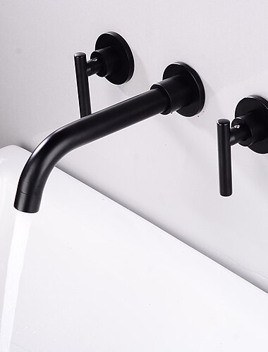 tvättställsblandare väggmonterad, 2 handtag 3 håls tvättställsblandare i mässing, grov i ventil tvättställsvattenkran