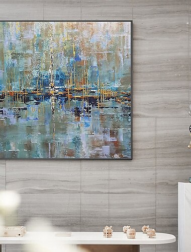 peinture à l'huile 100% fait main peint à la main art mural sur toile ligne bleue abstrait moderne décoration de la maison décor toile roulée sans cadre non étiré