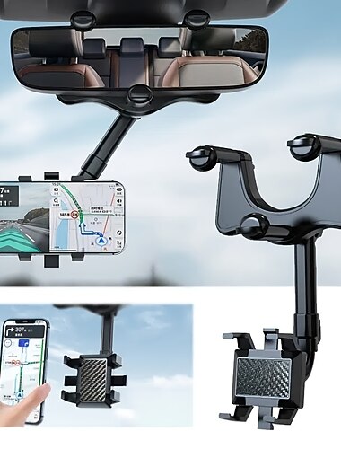 Support de téléphone de miroir de révision de rotation à 360 ° pour voiture type de boucle support de téléphone rotatif de voiture télescopique réglable universel pour voiture compatible avec tous