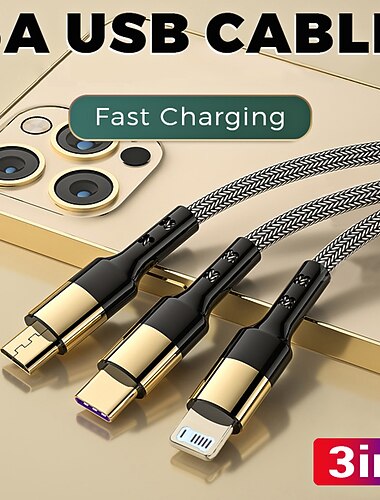 cavo di ricarica multiplo cavo di ricarica 3 in 1 cavo usb multiplo caricabatterie intrecciato in nylon per ip/type-c/micro-usb compatibile con la maggior parte dei telefoni cellulari/tablet/samsung