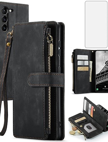 telefon Etui Til Samsung Galaxy S23 S22 S21 FE S21 Ultra Plus S20 A34 A54 A53 A32 A52 Læder æske Tegnebogskortetui Støvsikker Læder Støtteben Ensfarvet PU Læder