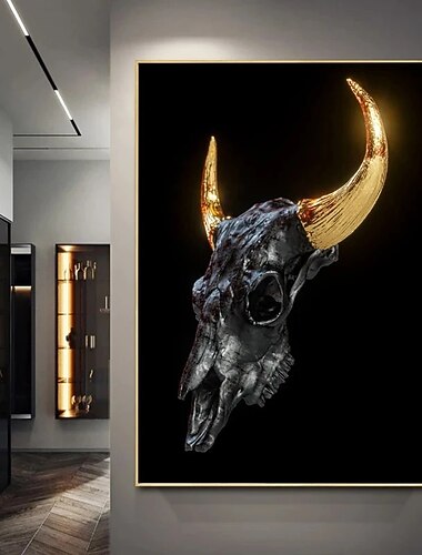 الذهب قرون الثور الجمجمة تمثال الفن قماش اللوحة الملصقات والمطبوعات جدار الفن صور لغرفة المعيشة جدار ديكور