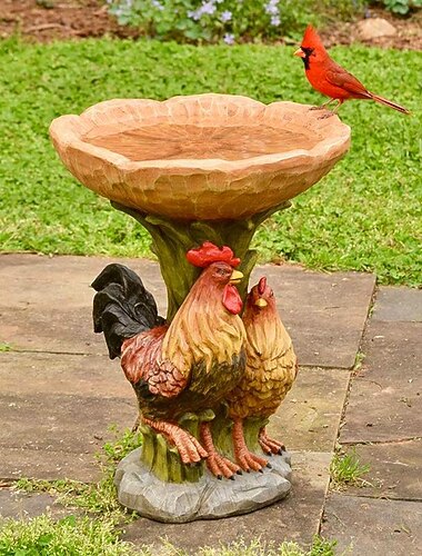 Vogeltränken für draußen, Polyresin-Vogeltränke in Tierform mit braunem Sockel, handgefertigte Wildvogel-Futterstation und Vogeltränkeschale, Gartenstatue und Figur für den Außenbereich, Garten, Rasendekoration