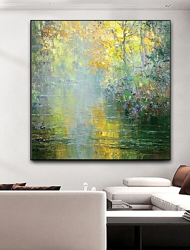  ציור שמן צבוע-Hang מצויר ביד ריבוע מופשט מודרני כלול מסגרת פנימית