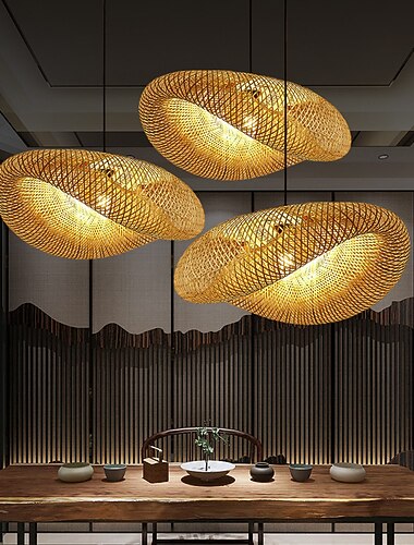lustre en bambou rétro rotin 60cm e26/e27 lustre éclairage de plafond est applicable au salon chambre restaurant café bar restaurant club 110-240v