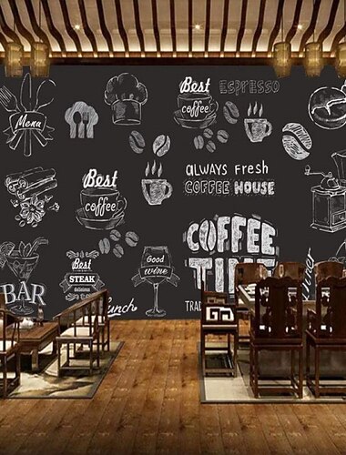  Kaffee-Café-Wandtapete, Wandaufkleber, bedruckt, abziehen und aufkleben, selbstklebend, entfernbar, fuer Kaffee-Café, Tafel, Leinwand, Heimdekoration, mehrere Groessen
