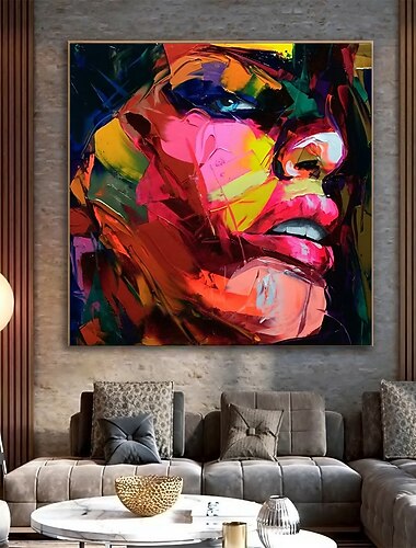  هانغ رسمت النفط الطلاء رسمت باليد مربع تجريدي الناس الحديث بدون إطار داخلي