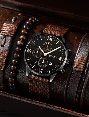 Mænds 4pcs/sæt kvartsur gave til mænd analog kvarts retro stilfuld kronograf legering nylon sport stil ure