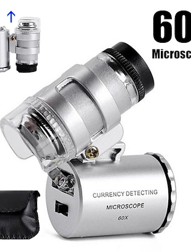 1pc 60x microscopio de bolsillo portátil de gran aumento joyeros lupa microscopio lupa de joyería de vidrio utilizada para verificar billetes con luz