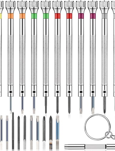 13pcs tournevis micro précision montre bijoutier montre tournevis ensemble 0.6-2.0mm avec 13 lames de remplacement supplémentaires pour montre réparation bijoux lunettes électronique