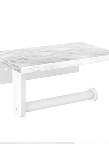 WC-papír tartó natúr márvány polccal a fürdőszoba mosdójához, rozsdamentes acél falra szerelhető zsebkendőtartó mega tekercshez