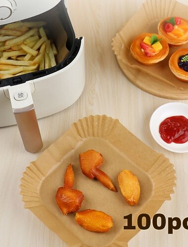 100 kpl ilmakeitin kertakäyttöinen pergamenttipaperivuori neliömäinen pyöreä öljynkestävä paperialusta tarttumaton leivinmatto airfryer tarvikkeet