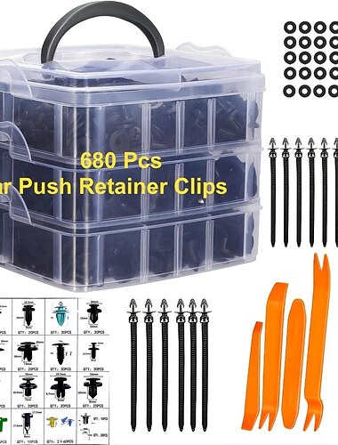 starfre 680 stk bilskyveholderklips plast dørpanelfester fender støtfangerklemmer bilklips festesett med de mest populære størrelsene automatisk trykknål