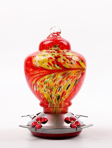 comedero para colibríes, comedero para pájaros de vidrio con vidrio soplado a mano de color, comederos para colibríes con capacidad de néctar a prueba de fugas, comederos para pájaros de jardín con gancho para foso de hormigas fácil de limpiar y llenar