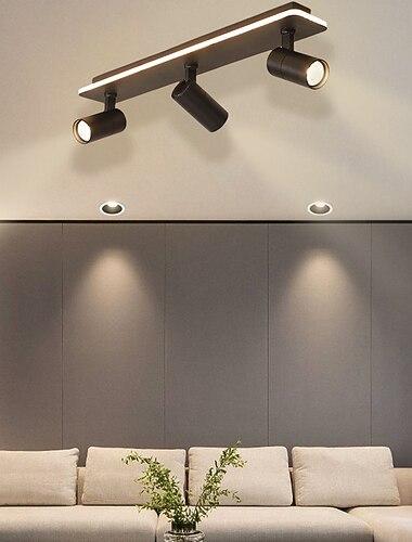 led plafondlampen dimbaar voor woonkamer, spots plafondlampen zwart draaibare railverlichting driekleuren dimmen plafondspots 3 weg voor kledingwinkel