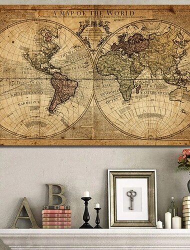 Mapa del mundo retro antiguo arte lienzo pintura cuadros para sala de estar carteles arte de pared decoración del hogar