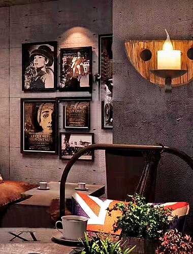 Industrial Style Rural Retro Wood Wall Lamp Marble Lampshade Gray Log Suitable for Indoor Farmhouse Coffee Kitchen Study Lighting E14/E12 Candle Bulb AC110V AC220V