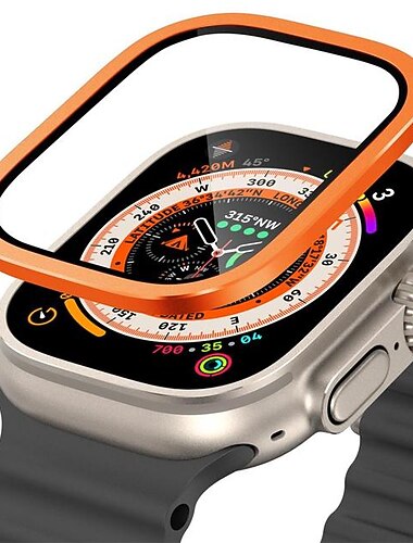 uhrengehäuse für apple watch ultra 49mm displayschutzfolie 49mm 9h gehärtetes glas titanlegierung rahmen behalten originale berührungsempfindliche leichte schutzglasfolie für iwatch ultra 49mm