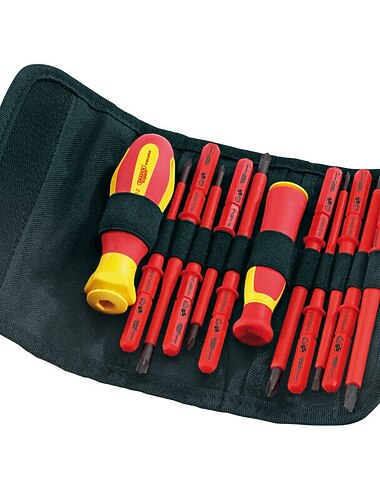 12-teiliger vde-isolierter Wechselklingen-Schraubendreher-Satz in Werkzeugrolle