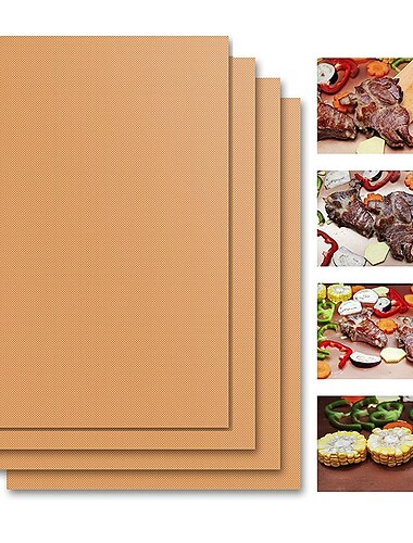 set di 4 tappetini antiaderenti in teflon riutilizzabili per barbecue per grigliate all'aperto