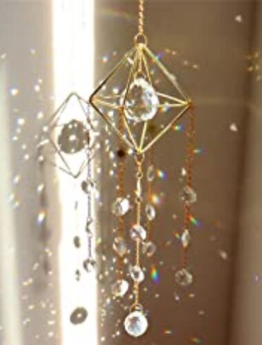 Suncatcher gold cu cristale, luna cu tematică cerească, cristale de reflexie a luminii, design de lanț de aur cu picături, lună și stele (stil picătură de cristal)