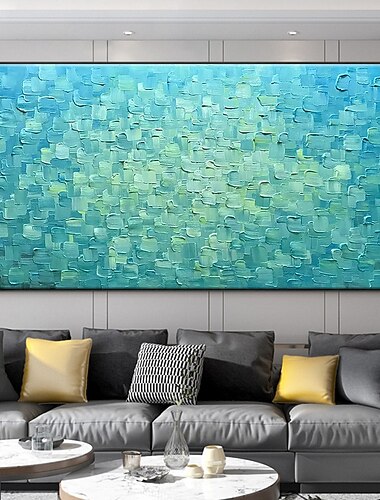  手作りの油絵キャンバス壁アート装飾抽象的な青と黄色のモザイクシリーズ家の装飾のためのロールフレームレスストレッチされていない絵画