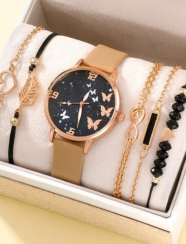 Set de 5piezas de Regalo del Día de la Madre Reloj para Mujeres Set de Reloj de Cuarzo Coreano Casual