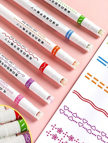 6 pçs/pacote caneta marcadora de curva em forma de flor marcadores de linha de curva várias formas marcadores de graffiti caneta ponta de rolo arte artigos de papelaria