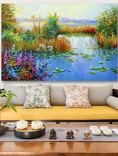 ציור שמן צבוע-Hang מצויר ביד אופקי L ו-scape מודרני ללא מסגרת פנימית