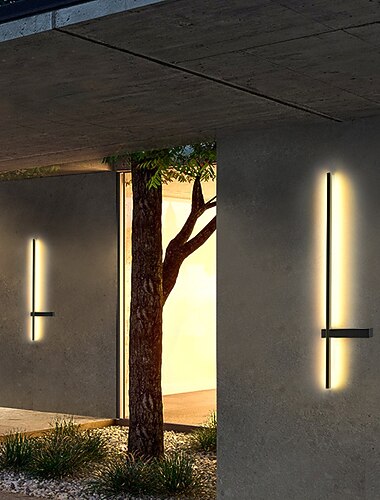 Applique murale extérieure à led étanche ip65 35" luminaire mural rectangulaire noir élégant givré blanc acrylique antirouille blanc chaud 85-265v