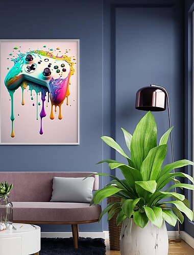 80s 90s ウォールアート カラフル ネオン ゲーマー コントローラー キャンバス ポスター ファンタジー イヤホン eスポーツ ゲーム ウォールアート 絵画 かわいい 部屋の装飾用