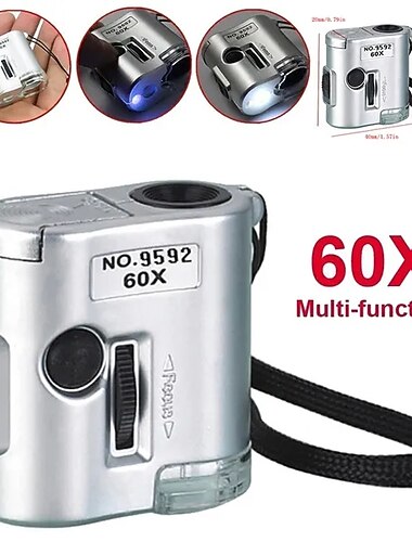 Mini Pocket 60X Microscope Magnifier Glass Jeweler Loupe with LED UV Light