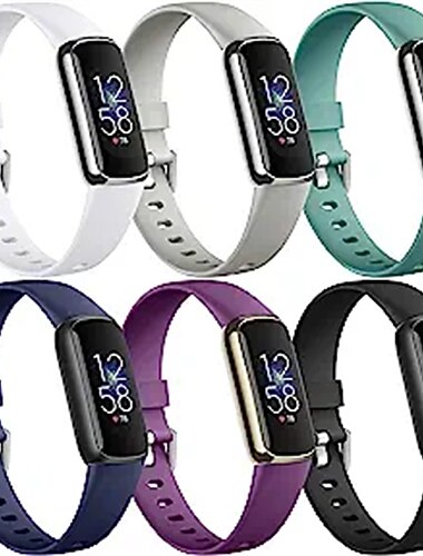 6 pak Smartwatch bånd Kompatibel med Fitbit Luxe Blød silikone Smartwatch Rem Justerbar Solo loop Kvinder Mænd Sportsrem Udskiftning Armbånd