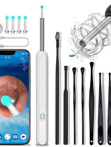 Wiederaufladbarer Ohrenschmalz-Entfernung Endoskop-Set mit 5 Löffeln 8 Picks und 1080P Kamera 1296P FHD kabelloses Ohr-Otoskop mit 6 LED 3.6mm visuellem Ohrkamera Valentinstagsgeschenk