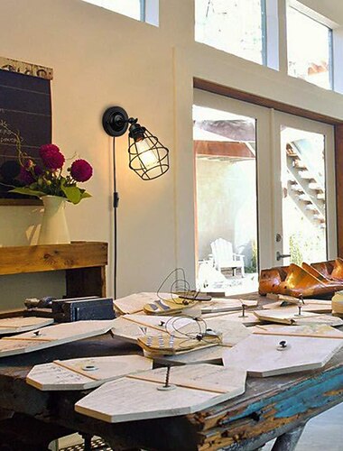 επιτοίχιο φωτιστικό led βυσματωμένο συρμάτινο φωτιστικό τοίχου βιομηχανικό φωτιστικό τοίχου με καλώδιο βύσματος ρουστίκ επιτοίχιο φωτιστικό on/off διακόπτης ρετρό φωτιστικό τοίχου για κρεβατοκάμαρα