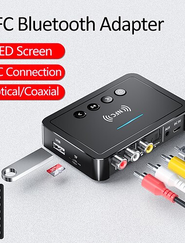 bluetooth 5.0 modtager sender fm stereo aux 3,5 mm jack rca optisk nfc audio trådløs bluetooth adapter fjernbetjening tv