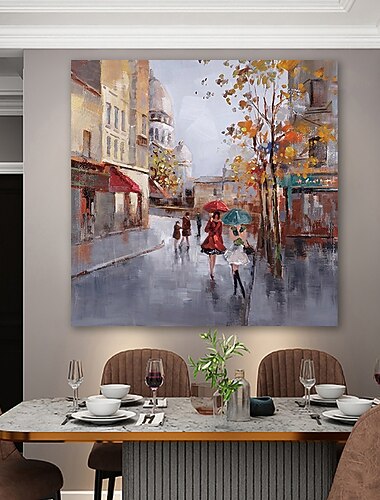 ציור שמן צבוע-Hang מצויר ביד - L ו-scape קלסי מודרני כלול מסגרת פנימית / בד מתוח