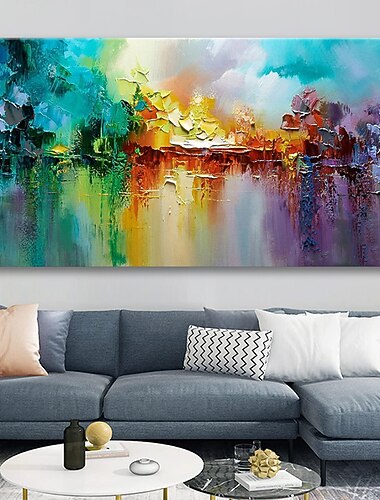  大きいサイズの油絵キャンバスに100％手作りの手描きの壁アートカラフルな湖抽象的な咲く花火家の装飾の装飾ロールキャンバスフレームなしストレッチなし