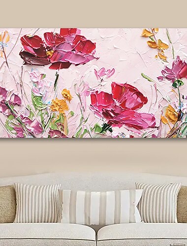 olieverfschilderij handgemaakte handgeschilderde kunst aan de muur abstracte rode bloemen canvas schilderij woondecoratie decor uitgerekt frame klaar om op te hangen
