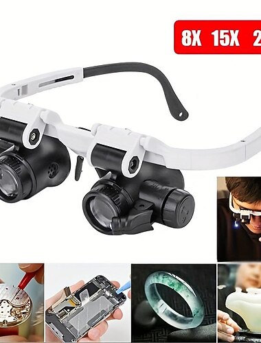 1 قطعة 8x15x 23x مزدوج ضوء led نظارات مكبرة ، ساعة مكبرة إصلاح ، عدسة مكبرة مصغرة ، أداة إصلاح مكبرة العين لصناعة الساعات عملة ختم عملة أخطاء كتاب العملات مجوهرات المكبر قلادة الديكور البيولوجيا
