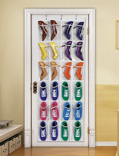24 grille chaussures organisateur rack pour chambre au-dessus de la porte suspendu support de stockage rack chambre placards chaussures sac de rangement mural