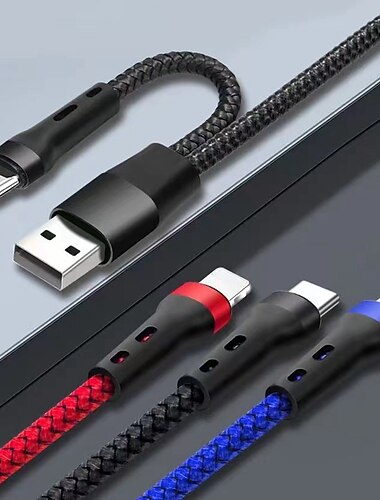 2 Pack MOMAX Apple MFi Certified Multi Charging Cable USB A to Type C / Micro / IP 3 A Fast Charging Nylon Braided Durable 3 in 1 For Macbook iPad Samsung Phone Accessory