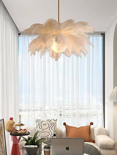 LED-Pendelleuchte Kronleuchter wunderschöne extra große 60cm 1-Licht weiße Straußenfeder Bouquet Pendelleuchte romantische montierte Leuchte für Restaurant Schlafzimmer