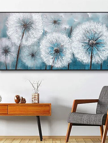  ציור שמן בעבודת יד קנבס אמנות קיר קישוט מודרני פרחוני שן הארי אדלווייס לעיצוב הבית מגולגל ללא מסגרת ציור לא מתוח