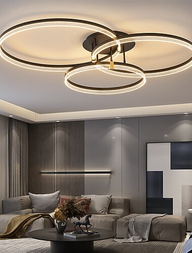 Φωτιστικό οροφής led 30+40+50cm 3-φωτός κύκλος σχεδίασης δαχτυλιδιού με ρυθμιζόμενο αλουμίνιο βαμμένα φινιρίσματα πολυτελείας μοντέρνου στυλ κρεμαστά φωτιστικά κρεβατοκάμαρας 110-240v ρυθμιζόμενα