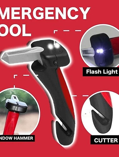 Multi-function Car Safety Handle, Door Aider Handles Assist Door Safety Hammer Bar Parts Window Breaker With LED Light